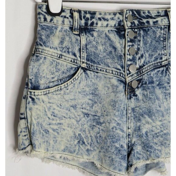 Neon rose acid wash high waist button shorts S - Picture 5 of 7